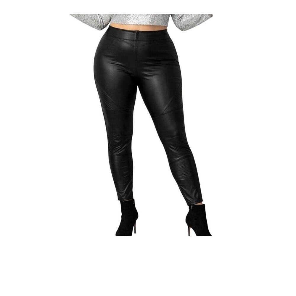 LIVI Lane Bryant Pants Size 22 24 Faux Leather Black Skinny Legging Moto Stretch
